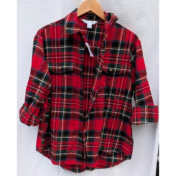 Old Navy Tops - Old Navy Women's The Boyfriend Red Tartan Plaid Flannel Shirt Size SP Outdoors